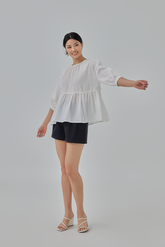 Hanah Boxy Peplum Top in White